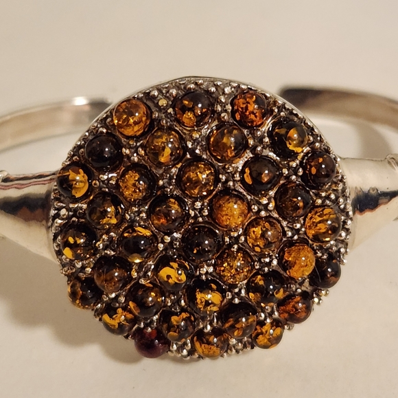 Handmade heavy genuine Baltic Amber and Sterling Silver cuff Bracelet New 26.5 G - Picture 2 of 16